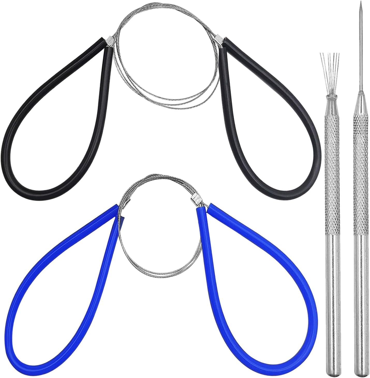 2 Pcs Clay Cutter Wires + 1 Clay Ceramic Needle + 1 Feather Wire Texture Detail Tools, Steel Cutters Wire Kit, Black & Blue Handle Cutting Off Pottery Wires Tools for Sculpting Artists Modeling Crafts