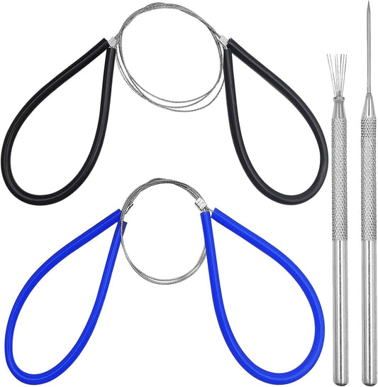 2 Pcs Clay Cutter Wires + 1 Clay Ceramic Needle + 1 Feather Wire Texture Detail Tools, Steel Cutters Wire Kit, Black & Blue Handle Cutting Off Pottery Wires Tools for Sculpting Artists Modeling Crafts
