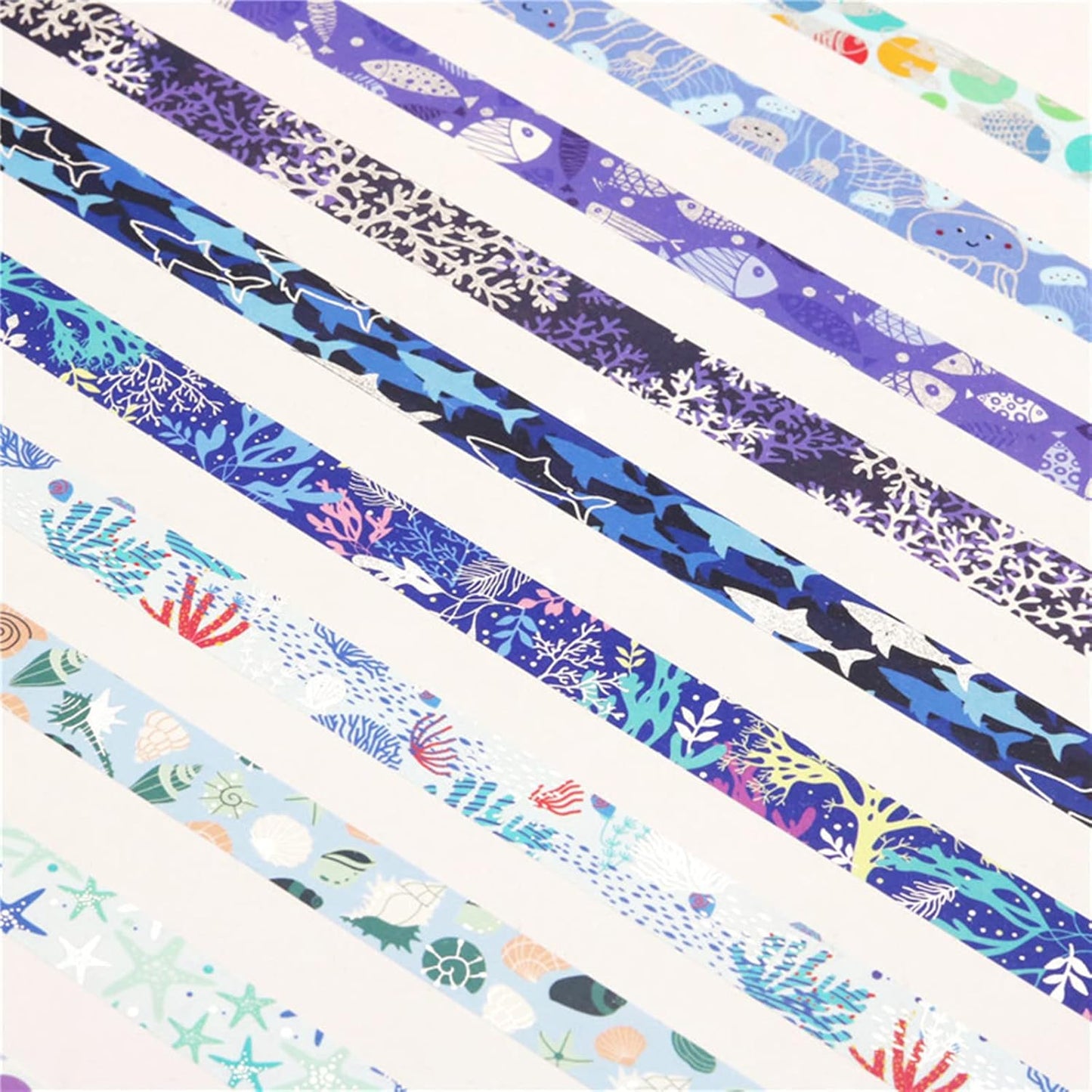 Blue Ocean Washi Tape Set 10 Rolls Bronzing Sea Decorative Masking Tapes for Scrapbooking, Bullet Journal, Planner, DIY Crafts, Gift Wrapping