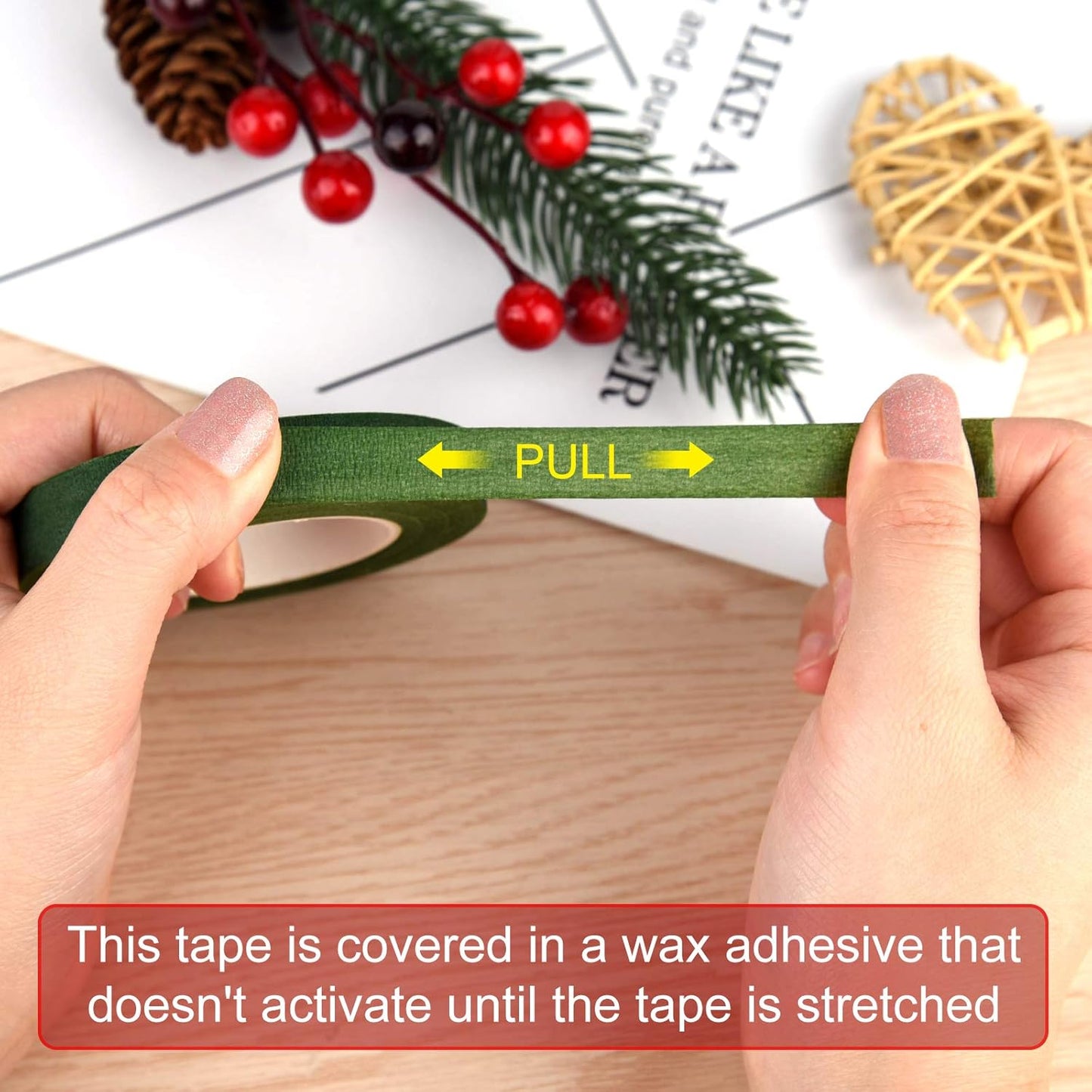 FEPITO 1/2" Wide Dark Green Floral Tapes Florist Tape for Bouquet Stem Wrapping and Floral Crafts,Wedding Bouquet(6 Rolls)