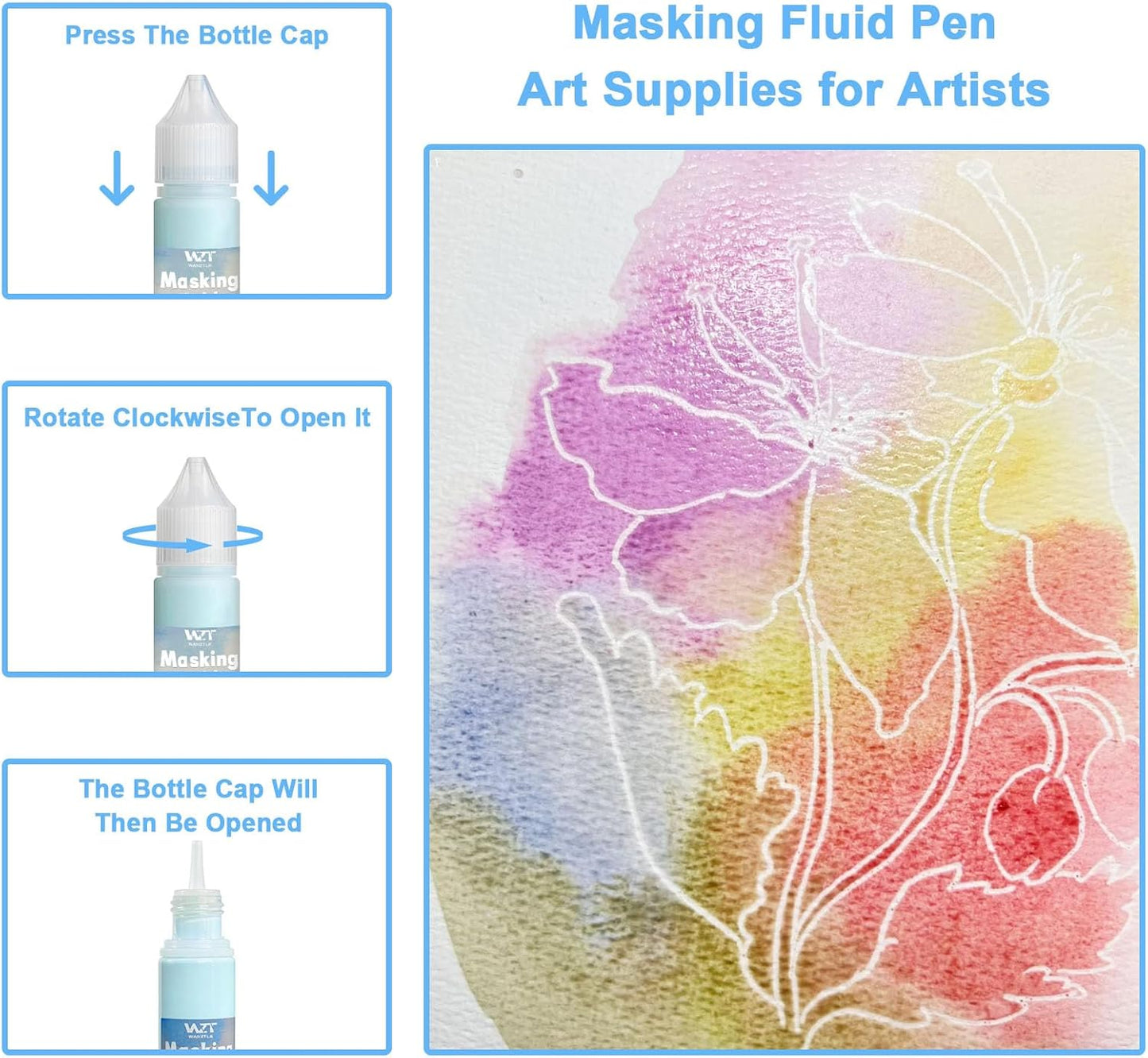Masking Fluid for Watercolor Painting, 30ml Watercolor Masking Fluid with 2 Brushes & Eraser, Fine Arts & Crafts Supplies for Ink, Watercolor, Gouache Painting