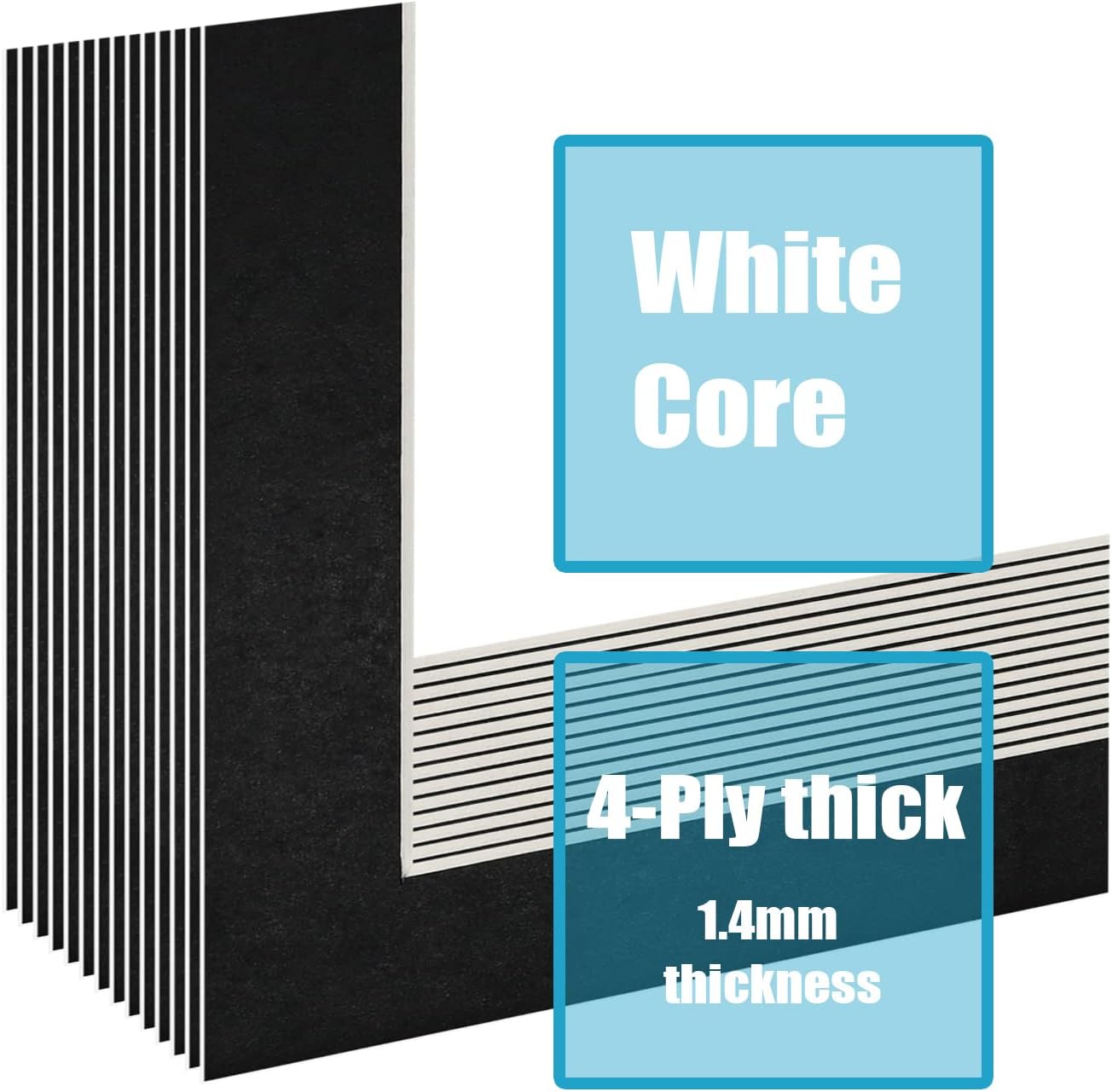Egofine 11x14 Black Picture Mats Pack of 14, Frame Mattes for 8x10 Pictures, Acid Free, 1.2mm Thickness, with Core Bevel Cut