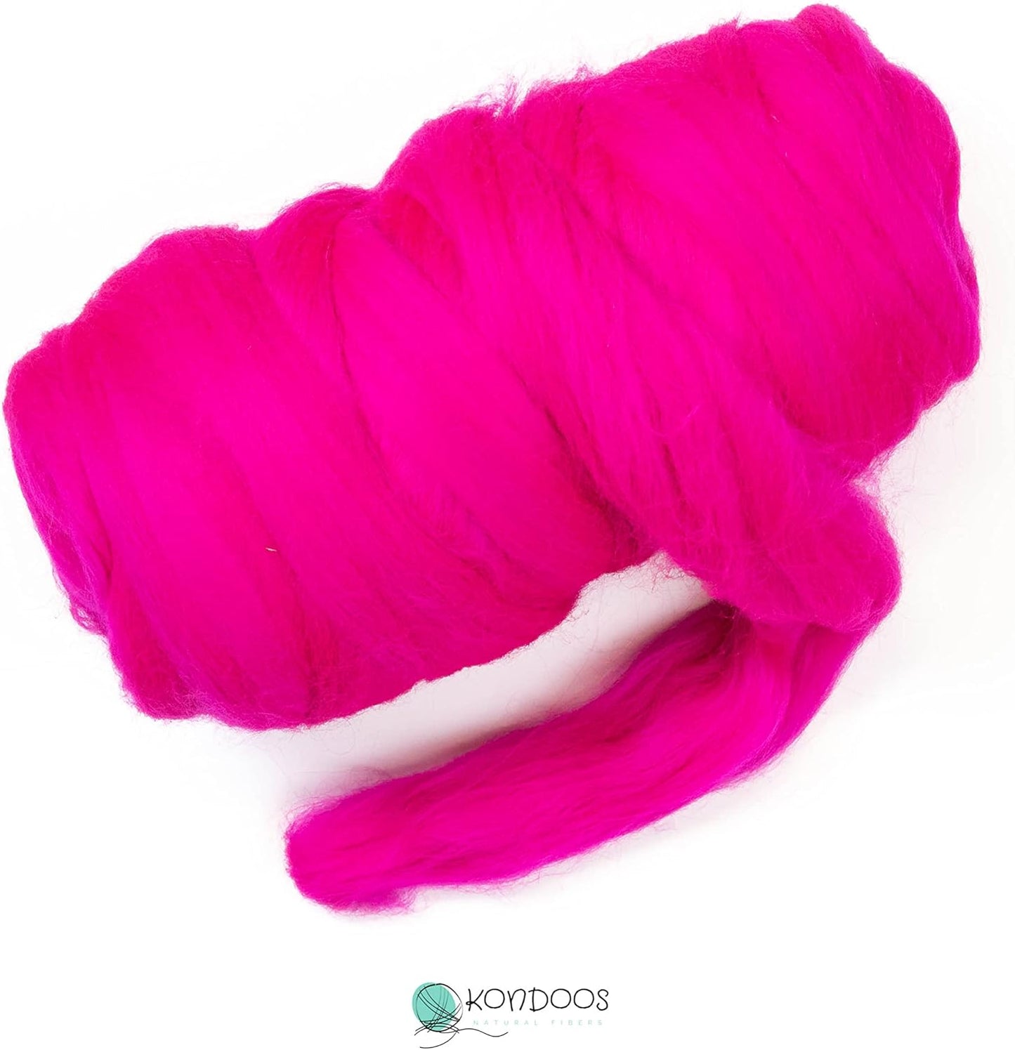 Kondoos Colored Natural Wool roving, 1 lb. Best Wool for Needle Felting, Wet Felting, handcrafts and Spinning. (Magenta, 1 lb)