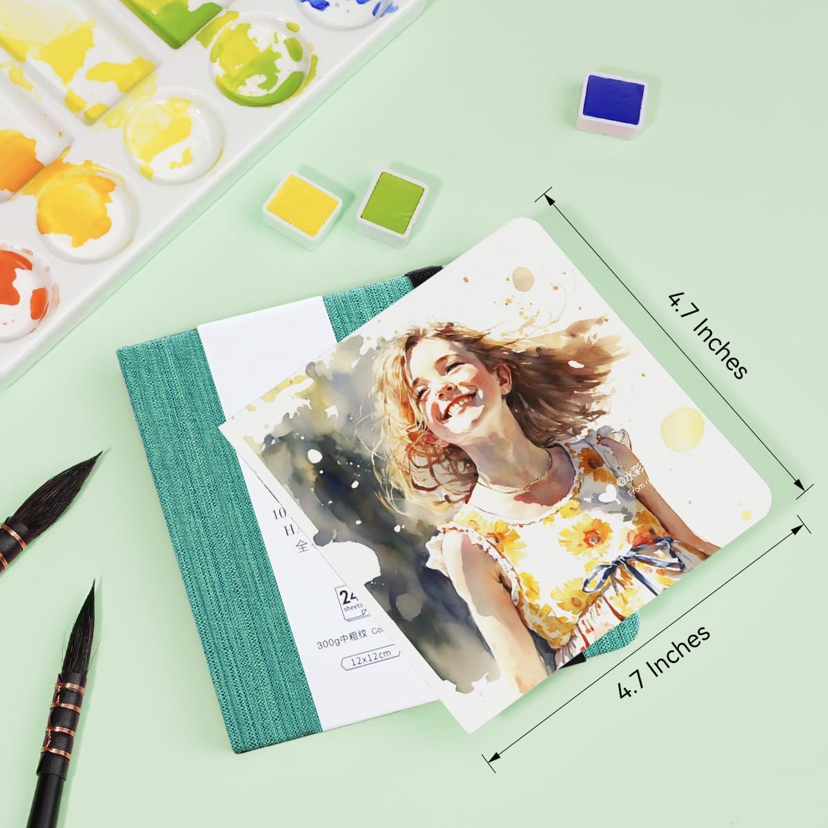 Lightwish Square Watercolor Journal,100% Cotton,300gsm/140lb,Acid-Free,24 Sheets Cold Press Watecolor Paper Sketchbook for Artists Adults Students,4.7 * 4.7 Inches