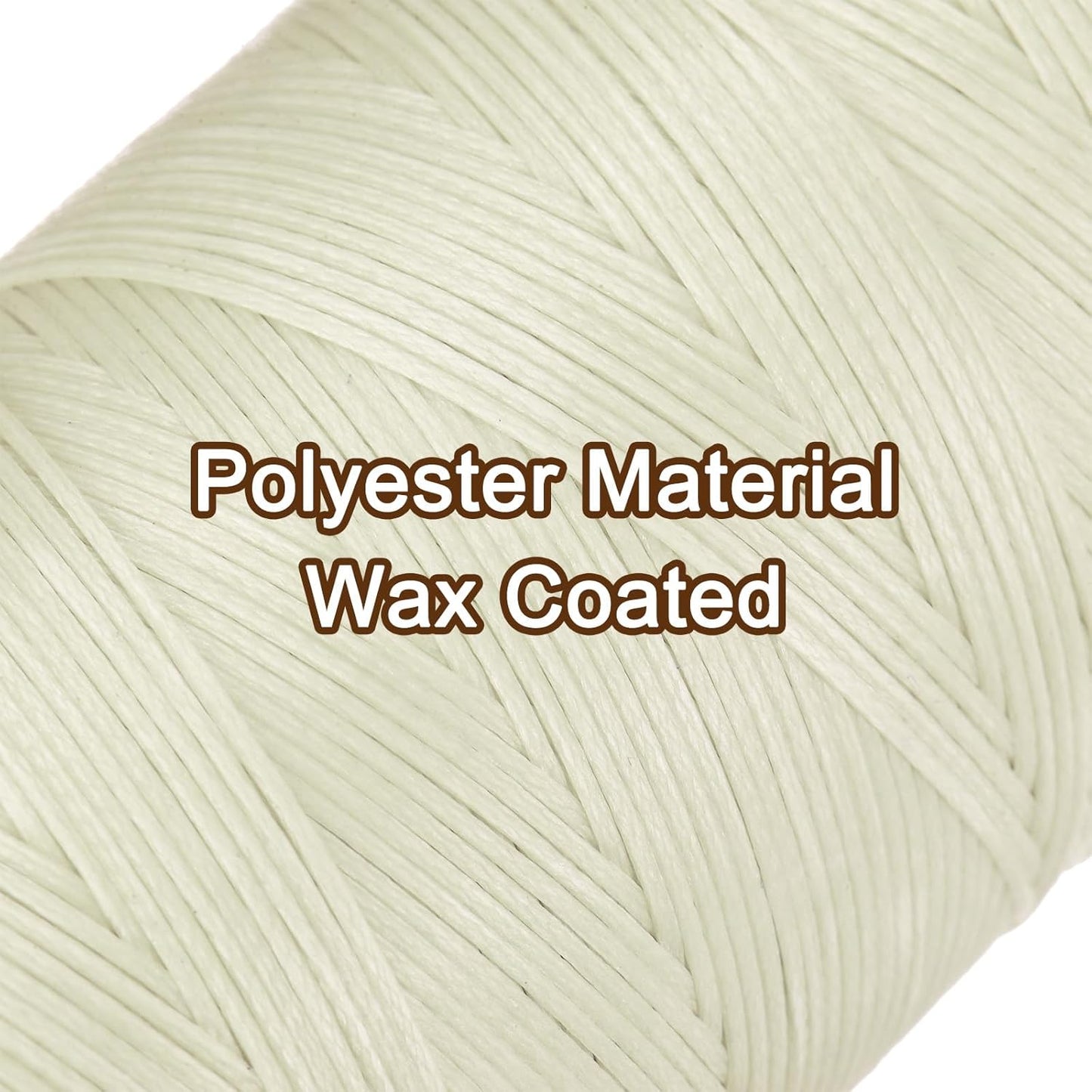 uxcell 150D 0.8mm Flat Waxed Thread 284 Yards Polyester Leather Sewing Waxed String Hand Stitching Waxed Cord for Leather Stitching Sewing Bookbinding DIY Craft Creamy White