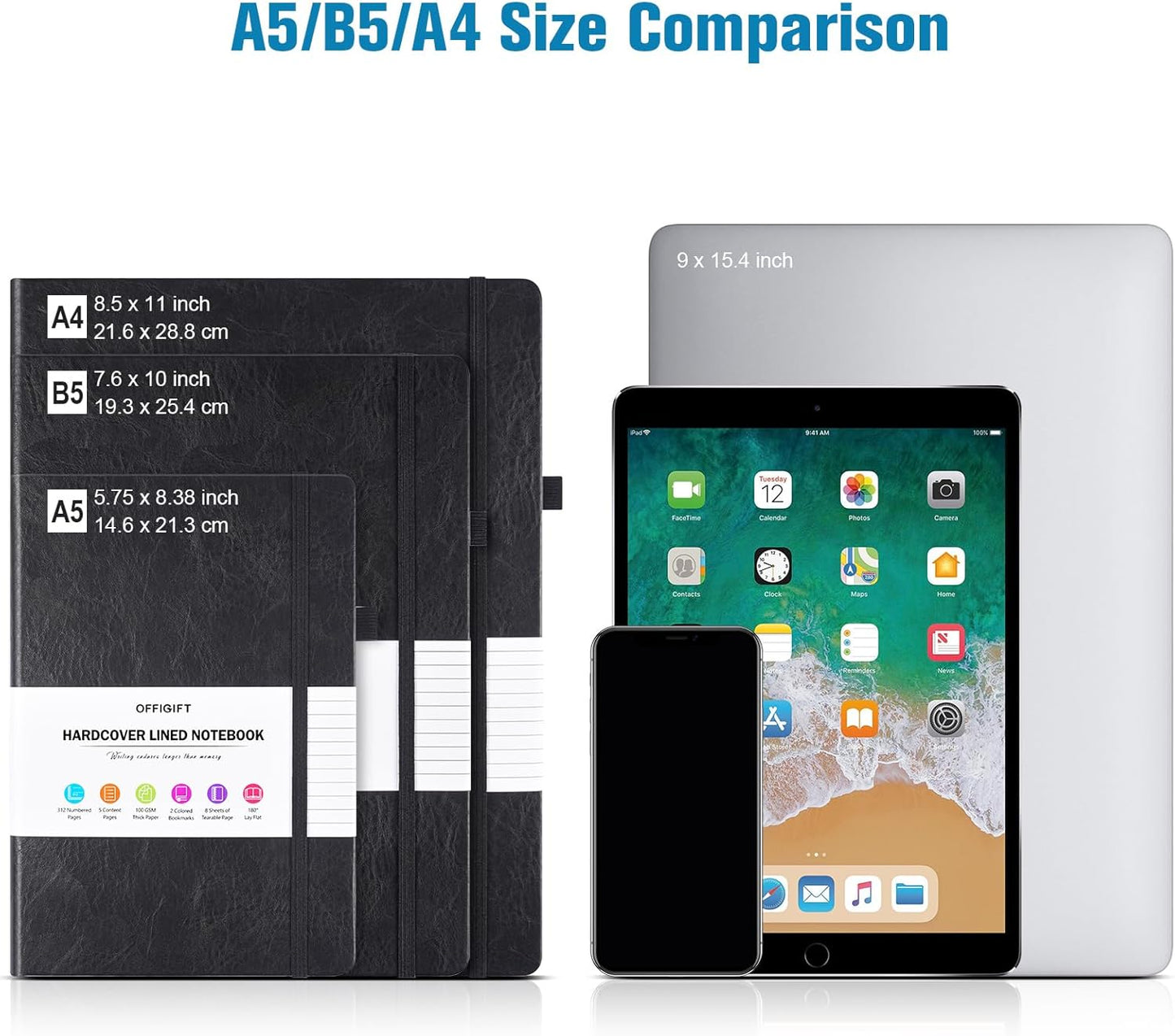 College Ruled Notebook, Large A4 Hardcover Leather Journal, 312 Numbered Pages Writing Journal, 100gsm No Bleed Paper, Lined Journal Notebook for Women Men School Office, 8.5''×11'', Blue