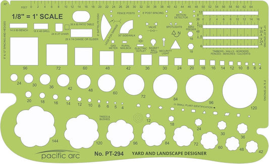 Pacific Arc, Landscape Template, 1/8 inch Scale, Drawing aid Stencil for Professional or School Work. Size 4.75 x 8 in.