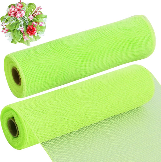TONIFUL 2 Rolls 10 Inch Light Green Decorative Mesh Ribbbon Rolls, Fabric Mesh for Grinch Wreath Supplies, Front Door Wreath Crafts Tree Decor Christmas NewYears Halloween Decoration (10 yds/roll)
