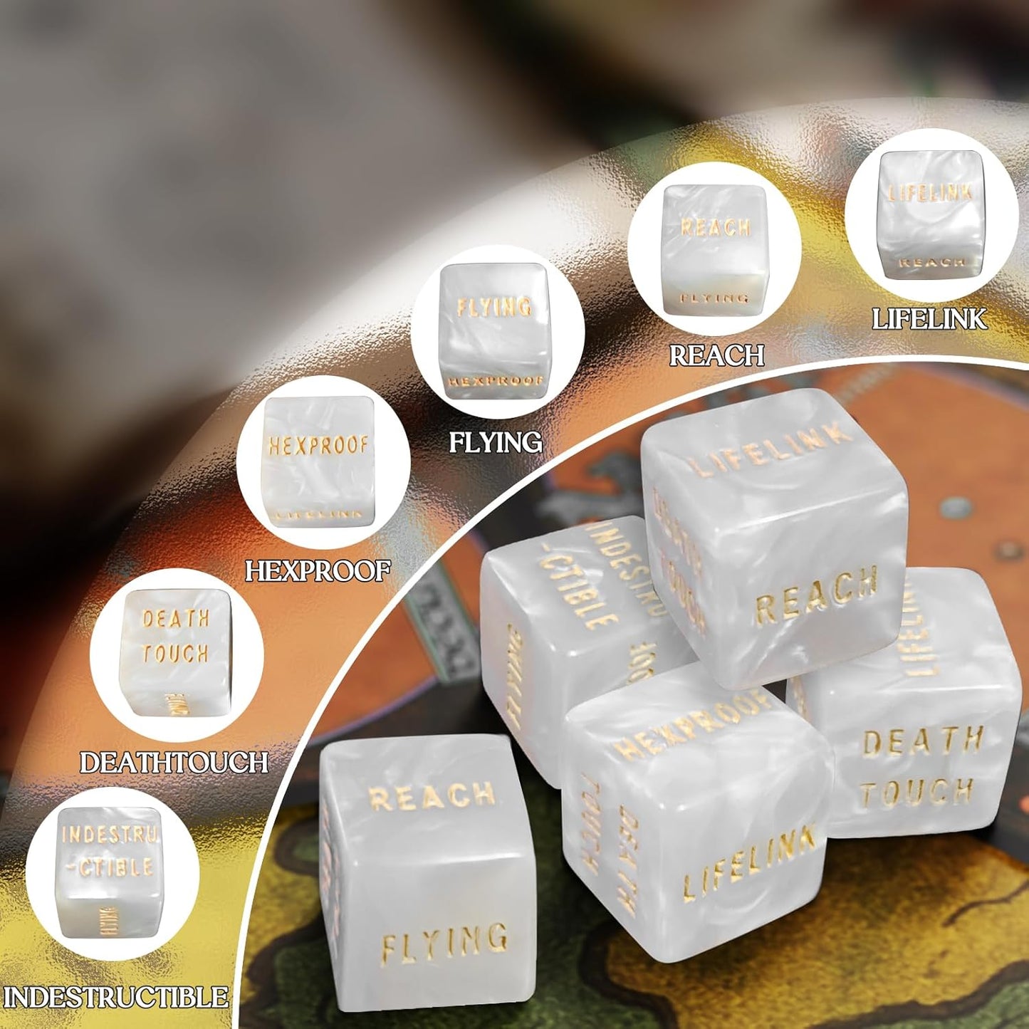 63 Pieces MTG Dice Counters Bulk Ability Keywords MTG Tokens Shield Life Counter 6 Sided Dice Set for MTG,TCG,Cards Gaming Accessories