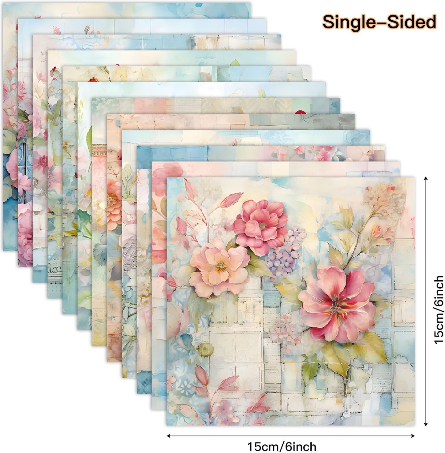 Vintage Floral Scrapbook Paper Pad Color Patterned Paper 6×6,24 Sheets Single-Sided Flower Scrapbooking CardStock Papers Pad for Holiday Cardmaking DIY Origami Journaling.
