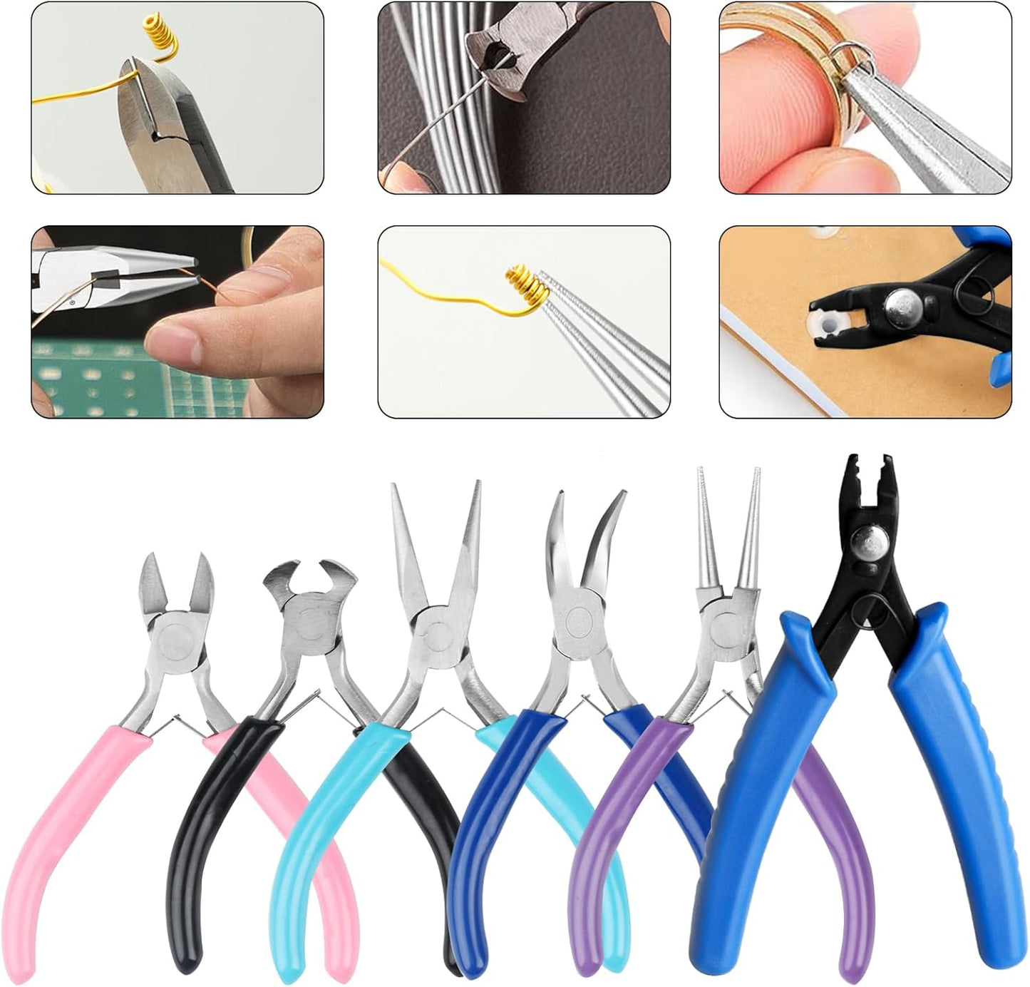 6 Pcs Jewelry Pliers Set, Include Needle Round Bent Nose Zipper Wire Cutter Jewelry PliersJewelry Making Tools for Jewelry Making Repair/Crafting/Wire Wrapping Supplies