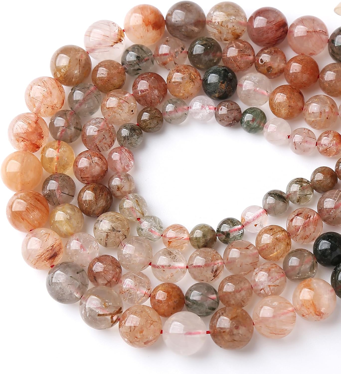 A+ Colorful Rutilated Quartz Crystal Beads Natural Stone Round Loose Beads for Jewelry Making DIY Bracelet Necklace Accessories 8mm 45pcs