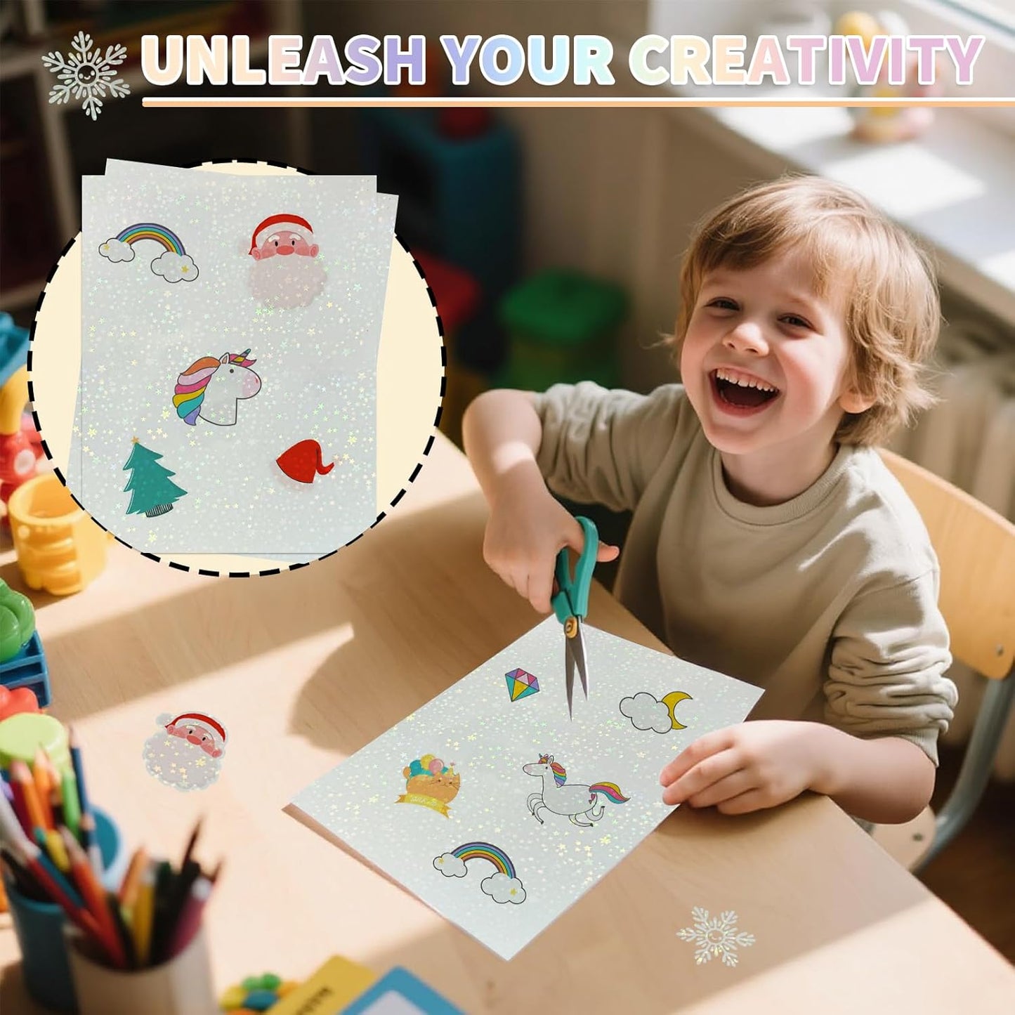 20 Sheets Holographic Sticker Paper,8.5x11 Inch Clear Printable Vinyl Sticker Papers,Self-Adhesive Waterproof for Inkjet/Laser Printer（Clear Five-Pointed Star）