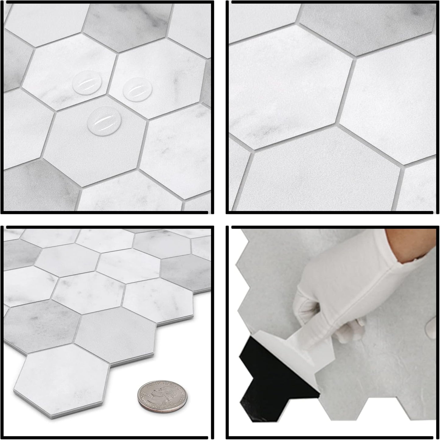 The Tiles Plaza 10-Sheet Peel and Stick Backsplash, Carrara White Hexagon Stone Composite Marble Looks Self Adhesive Wall Tile, Stick On Tiles for Kitchen Bathroom Shower, Cover 9 Sq Ft.