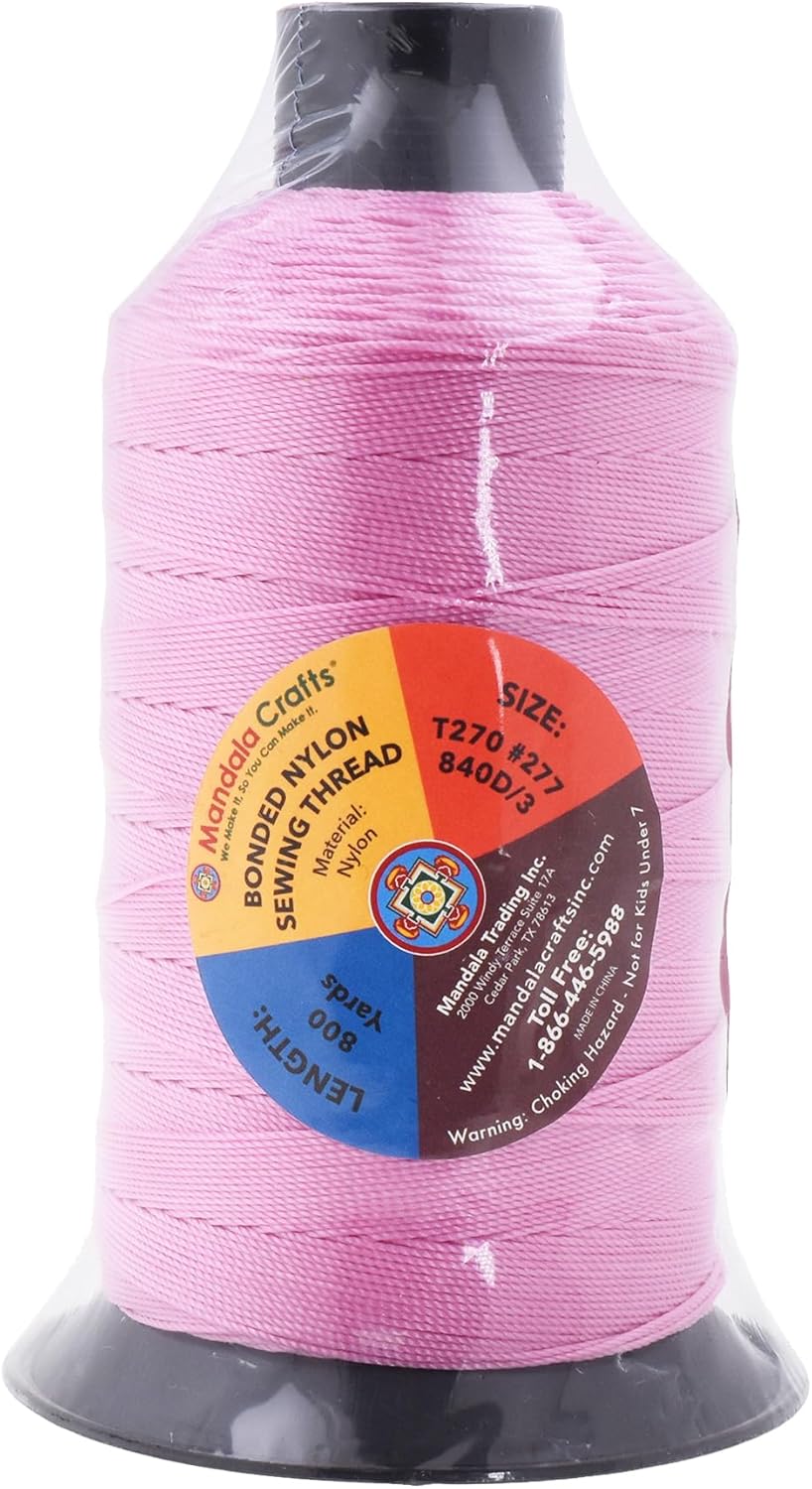 Mandala Crafts Bonded Nylon Thread - Pink Heavy Duty Sewing Threads - 800 YDs Size 277 840D T270 Tex 270 for Leather, Jeans, Weaving, Outdoor, Marine, Upholstery