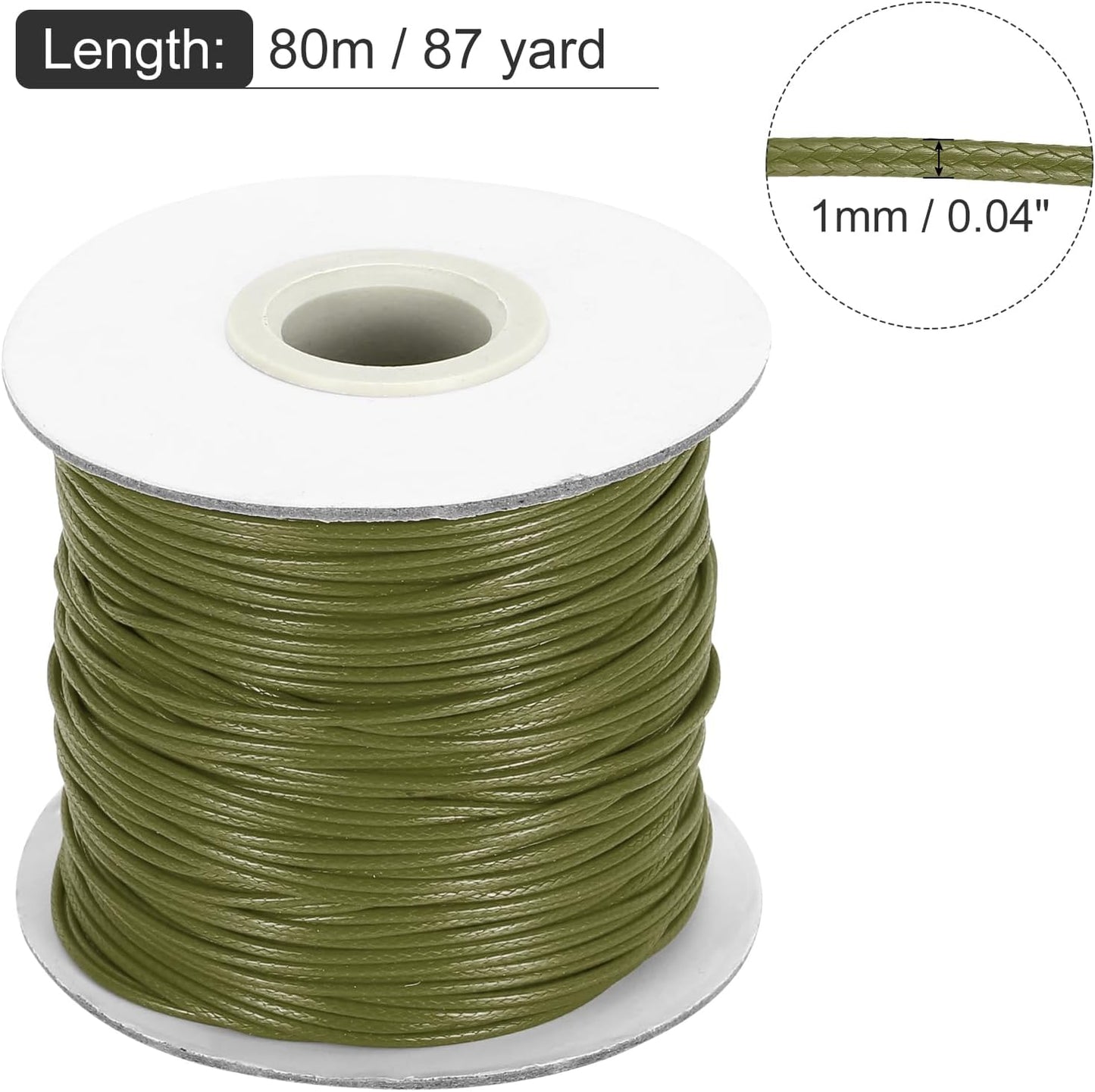 MECCANIXITY Waxed Cord 1mm Waxed Thread 87 Yard Wax String Leather Cord for Bracelet Making, Necklaces, Beading, Jewelry Making and DIY Crafts(Army Green)