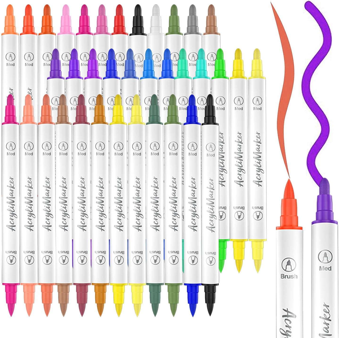 Tommax Acrylic Paint Marker Pens, 36 Colors Dual Tip Acrylic Marker Set for Rock Painting, Canvas, Glass, Fabric, DIY Crafts for Kids and Adults