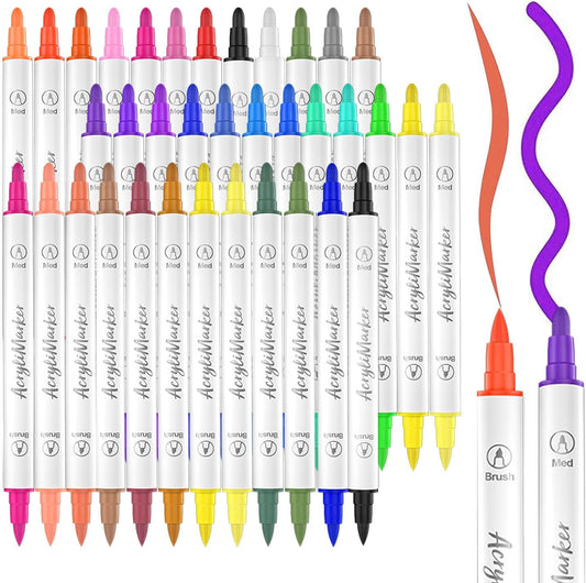 Tommax Acrylic Paint Marker Pens, 36 Colors Dual Tip Acrylic Marker Set for Rock Painting, Canvas, Glass, Fabric, DIY Crafts for Kids and Adults