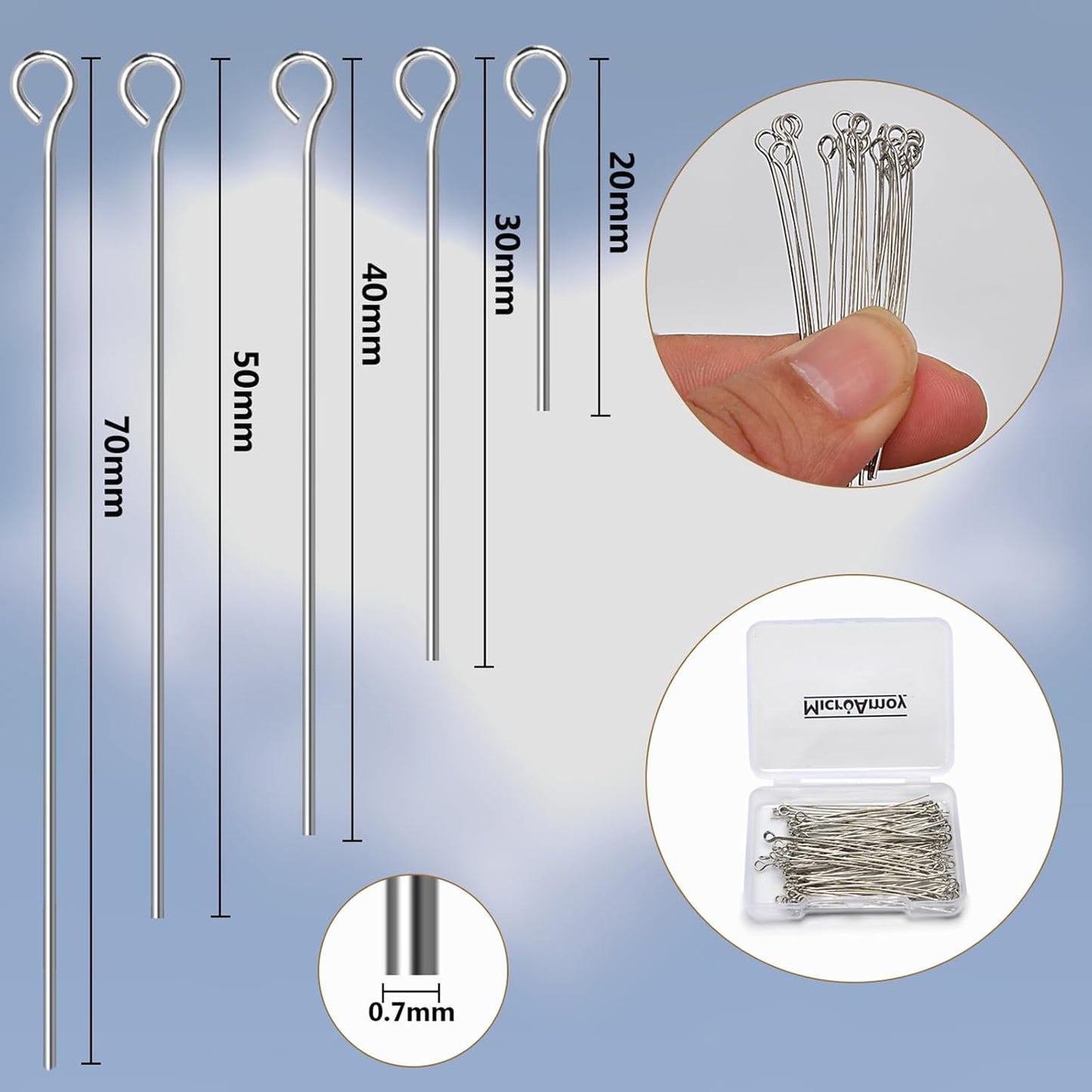 150pcs Silver Filled Eye Pins Non Tarnish Craft Earring Bracelet Jewelry Making Accessories Supplies (30mm (1.18in), Silver-Eye Pin)