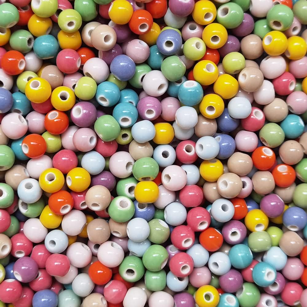 INSPIRELLE 180 Pieces Porcelain Beads Chinese Round Ceramic Beads 8mm for Handmade Jewelry Making Bracelets Necklace Making, Candy