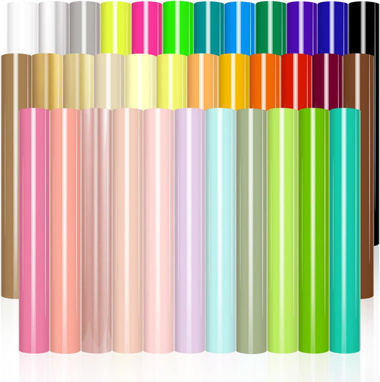 VINYL FROG Heat Transfer Vinyl Bundle 35 Colors HTV Vinyl Sheets 12" x 10" Iron on Vinyl Multicolor Heat Press Vinyl for DIY T-Shirts Fabrics