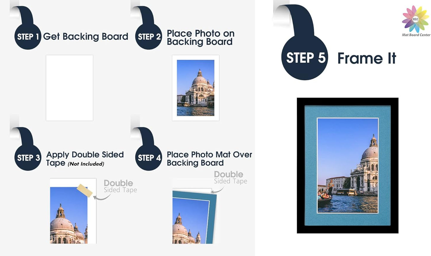 Mat Board Center, Pack of 10, 5x7 for 4x6 Dynamic Blue Color Mats - Bevel Cut, Acid Free, 4-ply Thickness, White Core - for Pictures, Photos, Framing