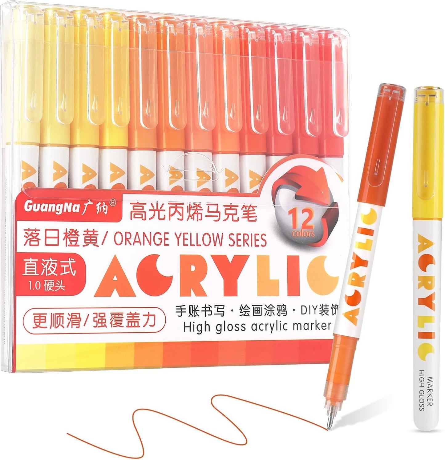 kander Direct Liquid Highlighter Acrylic Marker, 12 Colors Gel Pens with Bullet Tip, Strong Coverage, Large Ink Capacity, Multi-Purpose Paint Pens for Rock Painting, Crafts, DIY, Art Supplies