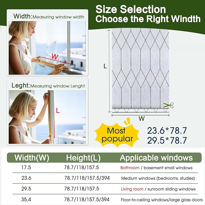 Windimiley Window Privacy Film Stained Glass Static Clings, Bathroom Frosted Leaded Decorative Window Stickers, UV Heat Blocking Opaque Removable for Home Door Coverings (17.5 x 78.7in,Rain)