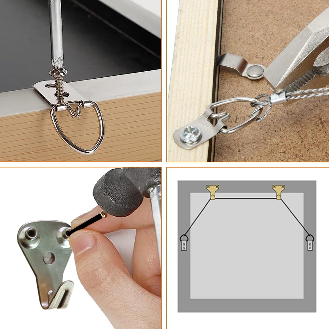 SDTC Tech Picture Wire Hanging Kit Supports Up to 40lbs with D-Rings, Wall Hanging Hooks, 50ft Stainless Steel Wire Rope, Level, Aluminum Crimping Loop Sleeve & Screws for Painting Photo Mirror Frame