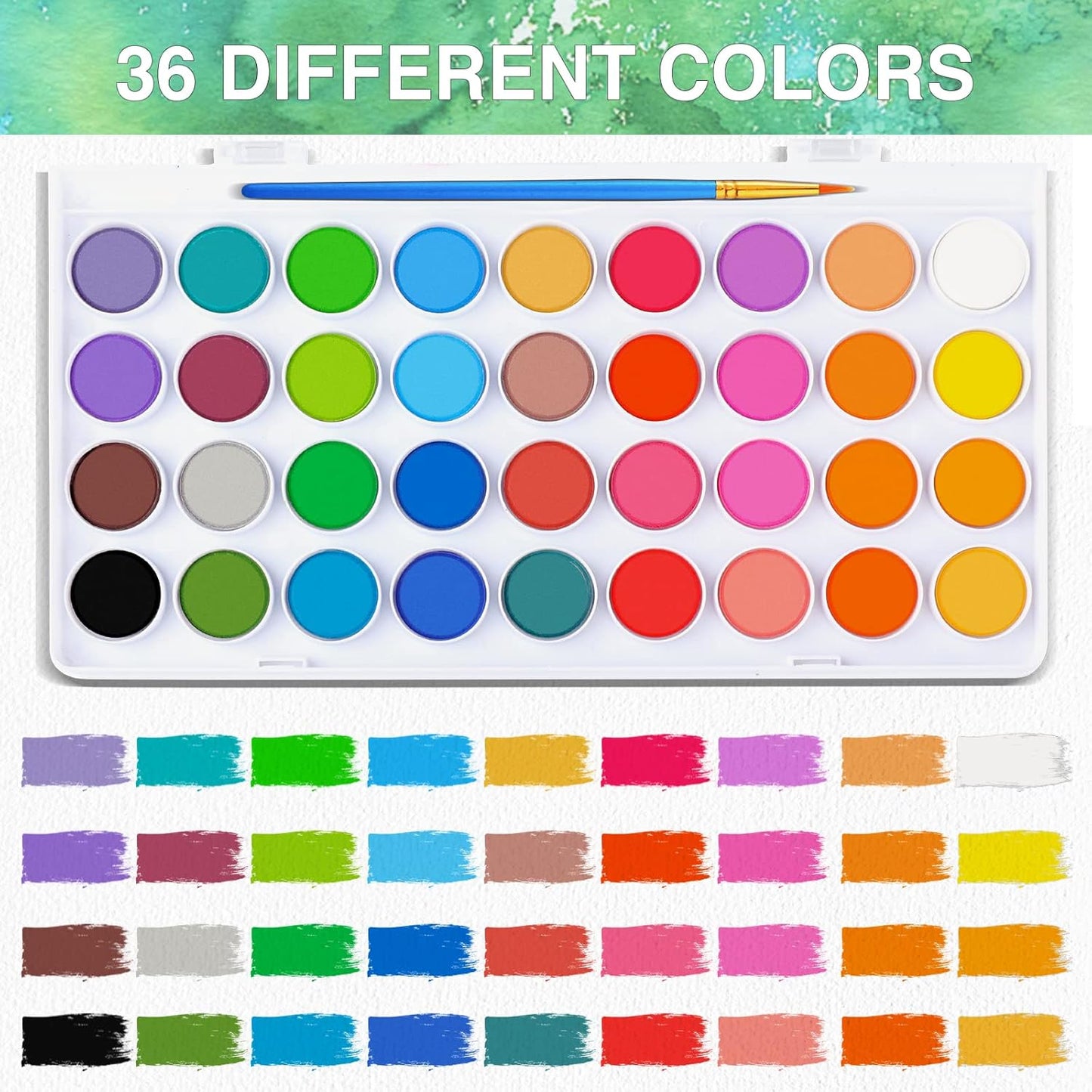 AROIC 65 Pieces Watercolor Paint Set,36 Colors Watercolor,10 Brushes,3 Refillable Water Brush Pens,16 Page Pad(8.5 * 5.5in),Profesional Watercolor Kit for Kids, Adults, Beginners