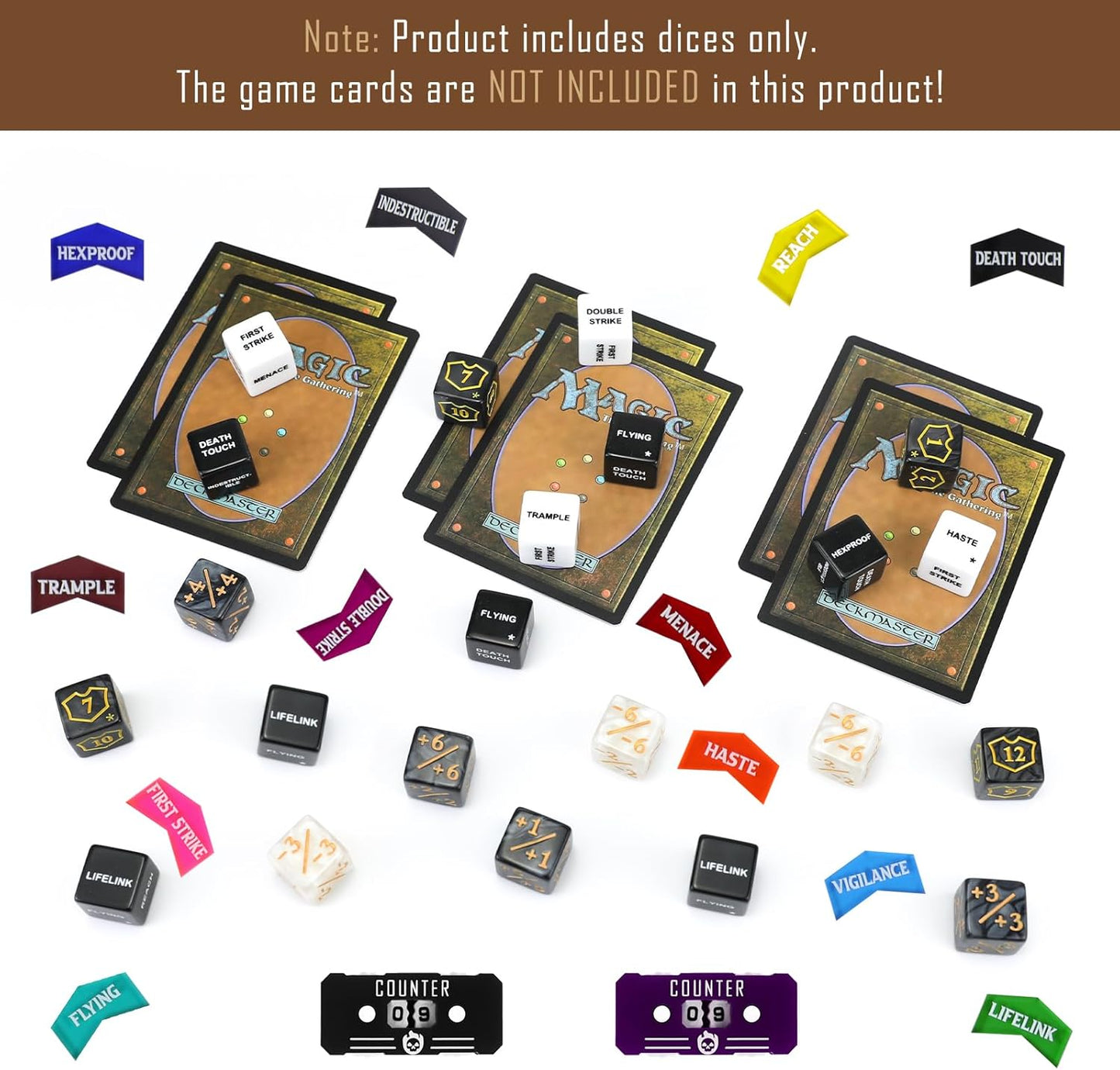 122PCS MTG Keyword Tokens & Dice & Life Counter Set for MTG Accessories, Health Tracker Life Counter Bulk Ability MTG Dice Set, Compatible with TCG CCG Magic Card Gaming Accessories