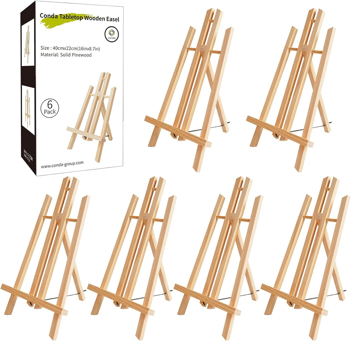 CONDA 6 Pack 16" Tabletop Display Easel, Portable A-Frame Tripod Display Easel for Painting Party & Displaying Canvases, Photos, Display Tripod Holder Stand for Students Kids Beginners
