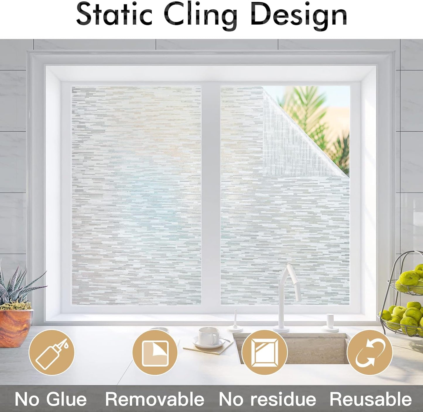Haton Window Privacy Film, Frosted Glass Static Cling Sun Heat Blocking Window Clings, Frosting Opaque Coverings, Vinyl Removable Stickers Tint for Home Door Office, Non Adhesive 11.8" x 78.7"