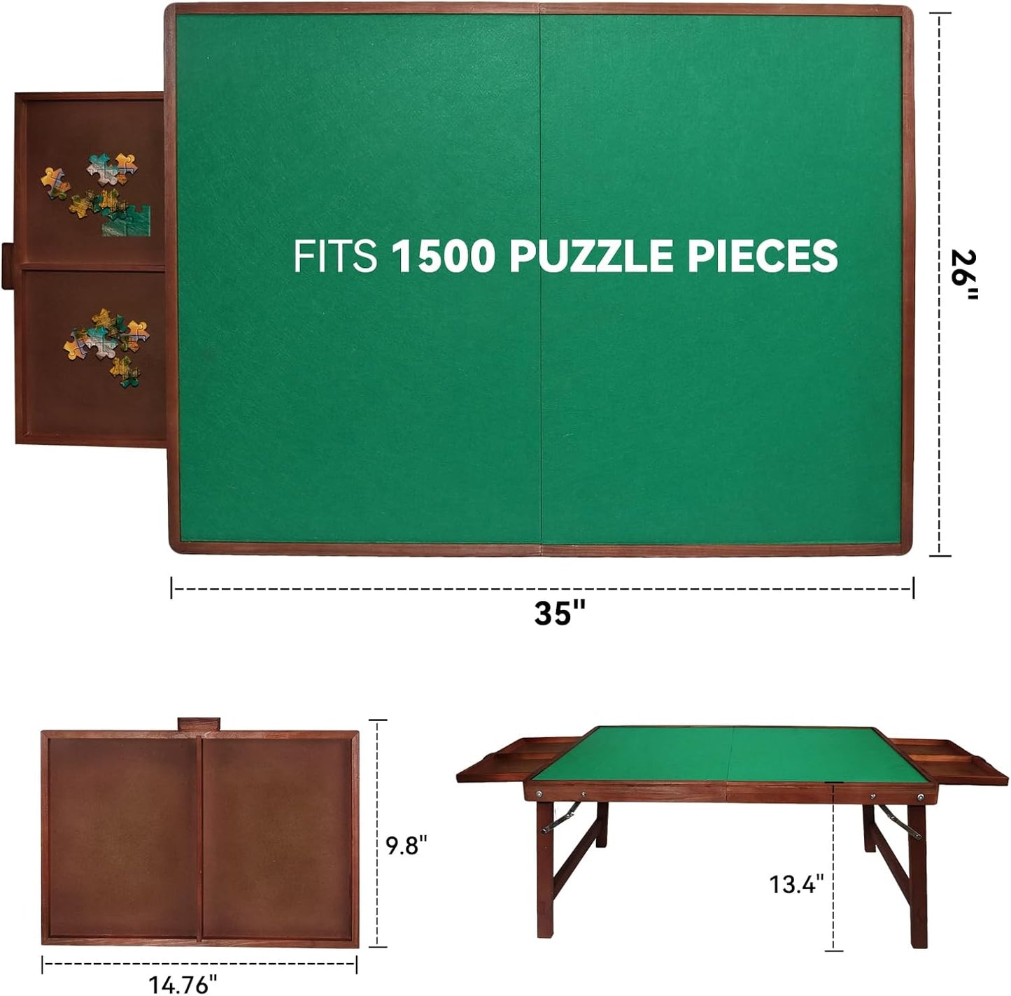 1500 Piece Puzzle Table with Legs, 35" x 26" Wooden Jigsaw Puzzle Board with Drawers, Cover & Felt, Portable Puzzle Table with Folding Legs for Adults and Teens, Christmas Birthday Gift