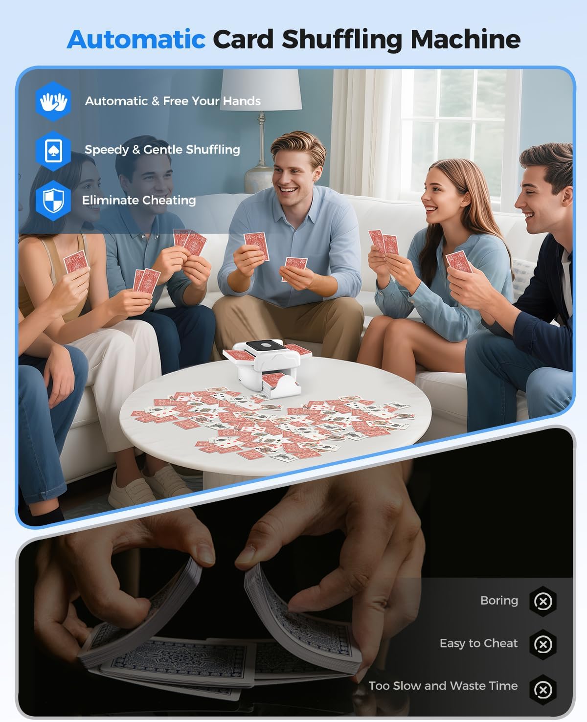 Automatic Card Shuffler for 1-2 Decks, One-Click Shuffling and Manual Mode, Portable Rechargeable (2600mAh) – Compatible with Poker, UNO, Bridge, Spades, Card Games for Adults & Family