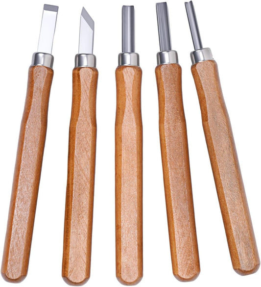 UCEC 5 Pack Linocut Wood Carving Tools Set Linoleum Hand Wood Carving Kit Whittling Knives V-chisel Angled Gouge Half Round Woodcarving Tools Set Whittling Kit for Linocut Printmaking Supplies Gift