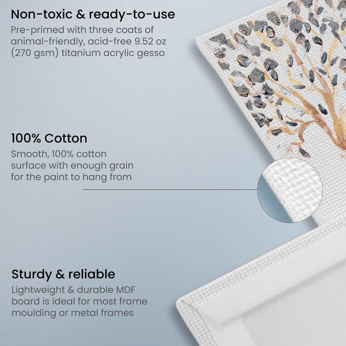 ARTEZA Canvas Boards for Painting, 6 x 6 Inches, Pack of 28, Blank White Small Canvas Panels for Acrylic, Oil and Gouache Painting