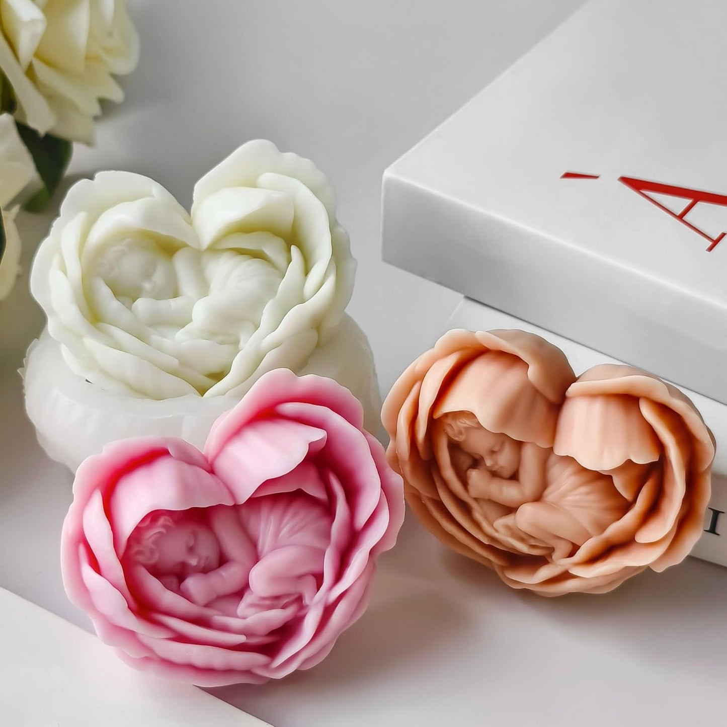 Heart Rose Flower Succulent Candle Mold - Baby Style - Resin Casting Silicone Molds for Home Decor & Candle Making Wave Spiral Mold