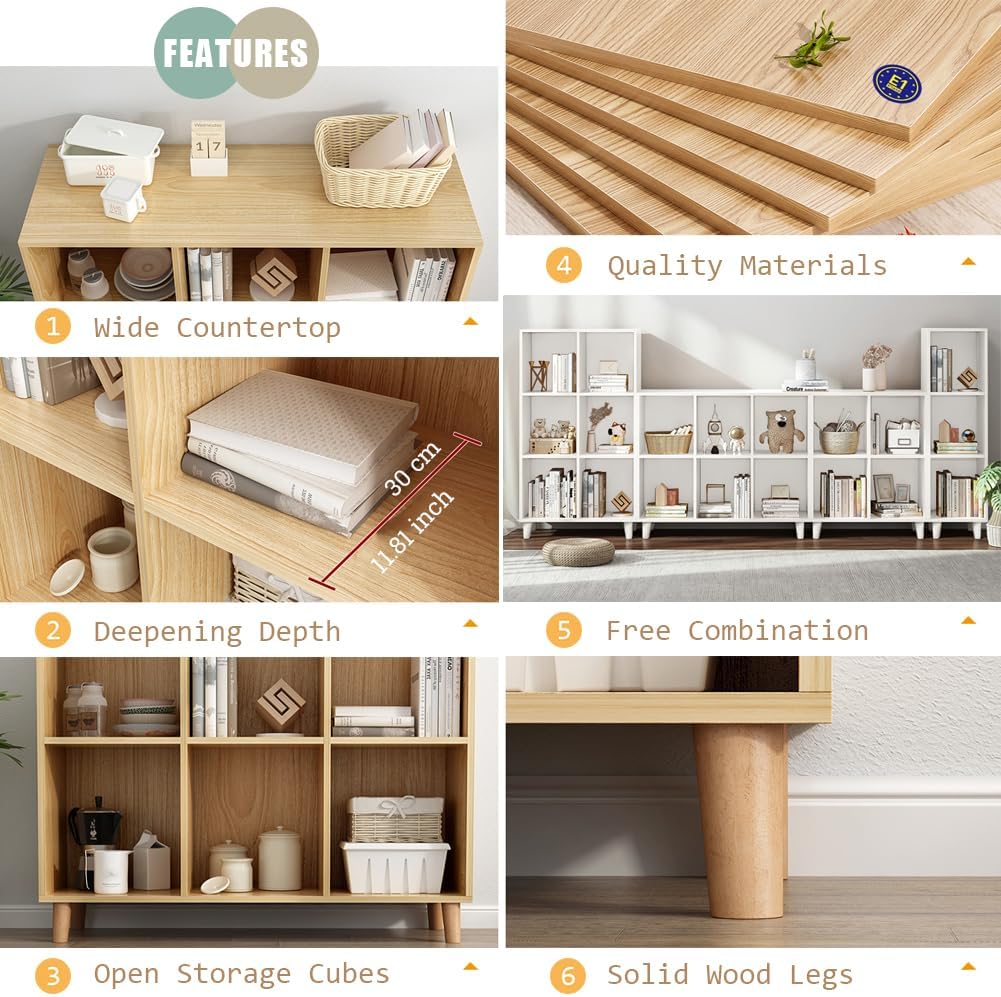 IOTXY Open Cube Low Bookcase - 3-Tier Freestanding Storage Display Cabinet Organizer with Legs for Home Office, 8-Cubes Open Shelf Short Bookshelf, White