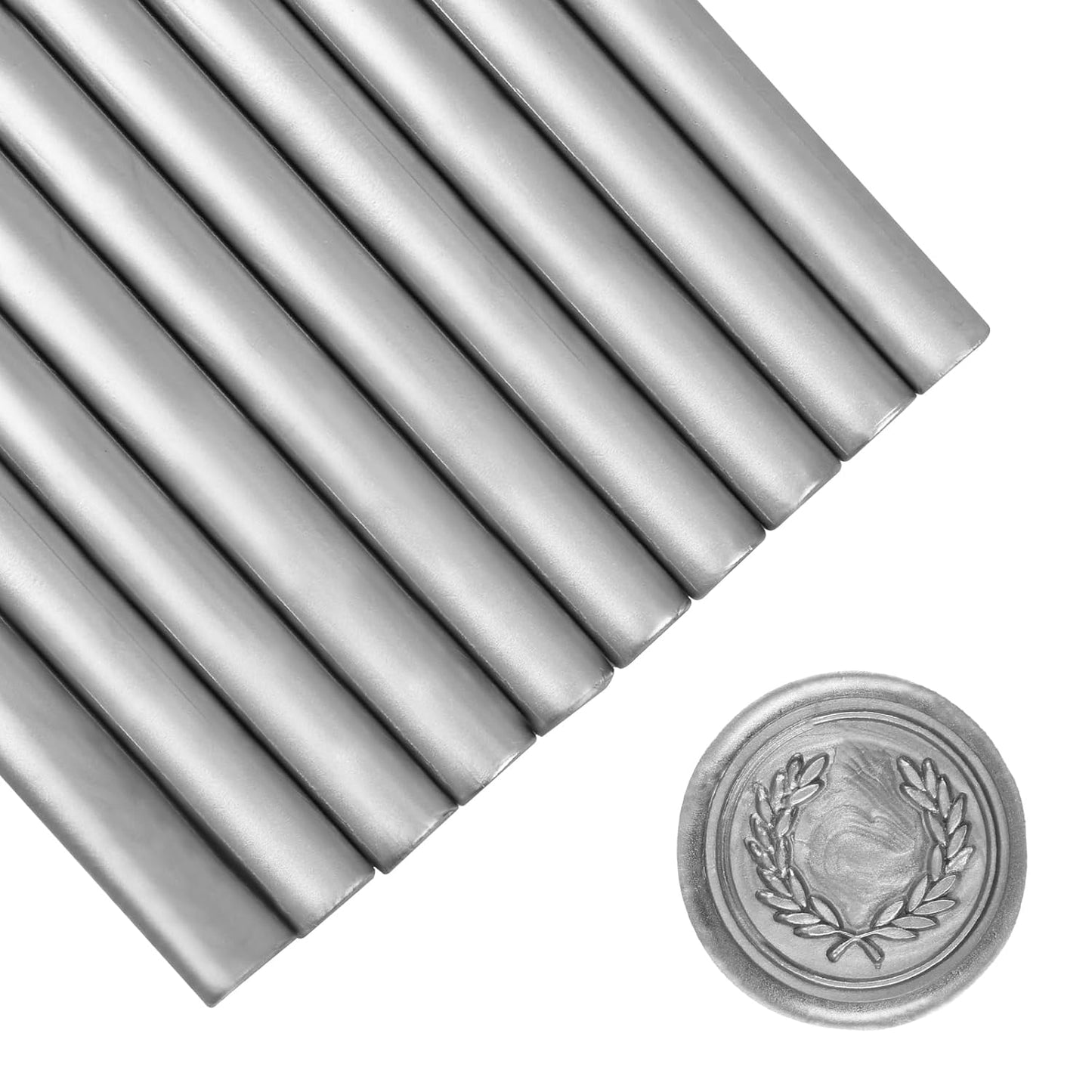 Glue Gun Sealing Wax Sticks for Wax Seal Stamp -Metallic Silver, Great for Wedding Invitations, Cards Envelopes, Snail Mails, Wine Packages, Christmas Gift Ideas, Pack of 10