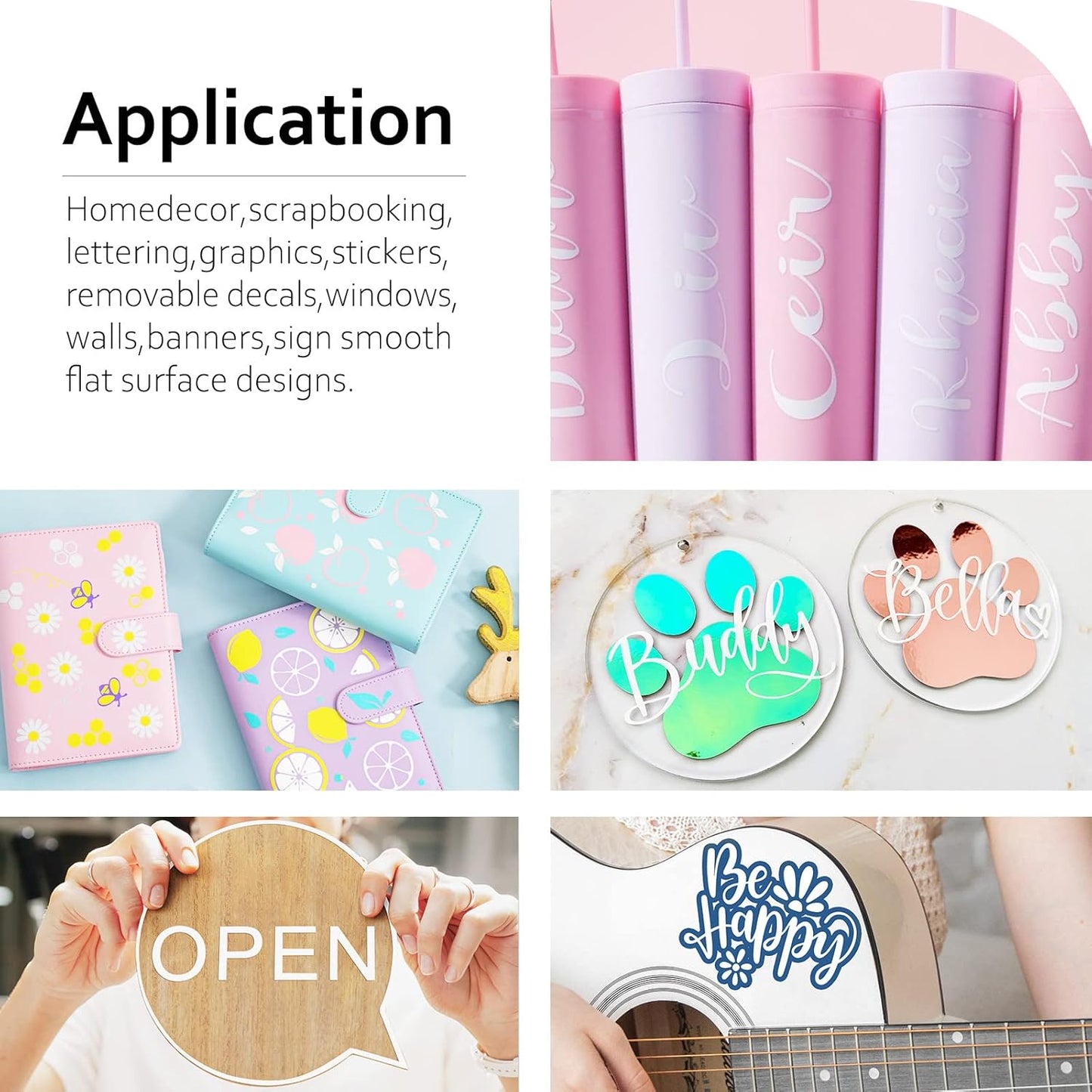 TECKWRAP 001 Smart Adhesive Vinyl Permanent,13in x 5ft, Vinyl for DIY Decal Projects, Compatible with Explore3/Maker3, Glossy Coconut White