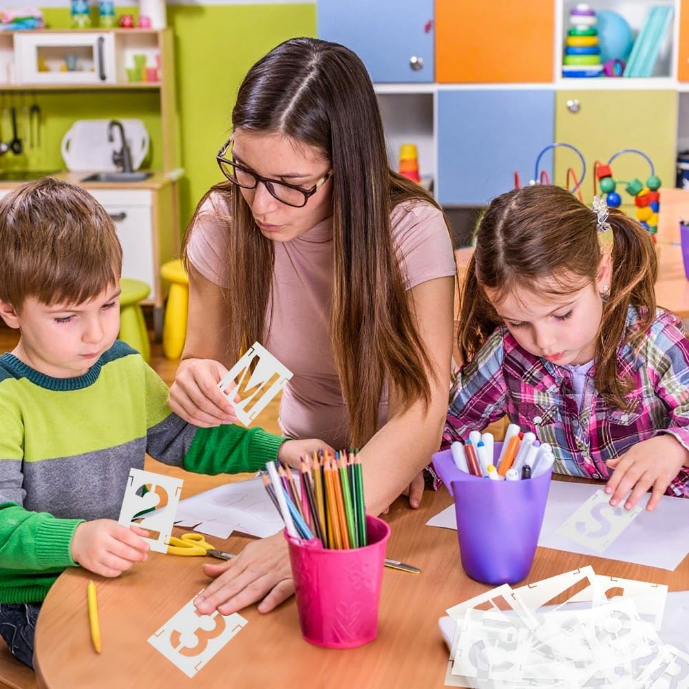 2 Inch 42 Pcs Reusable Letter Number Symbol Stencils, Plastic Painting Templates for Wood Wall Fabric Rock Chalkboard Signage School Door Porch DIY Art Craft Decoration Projects