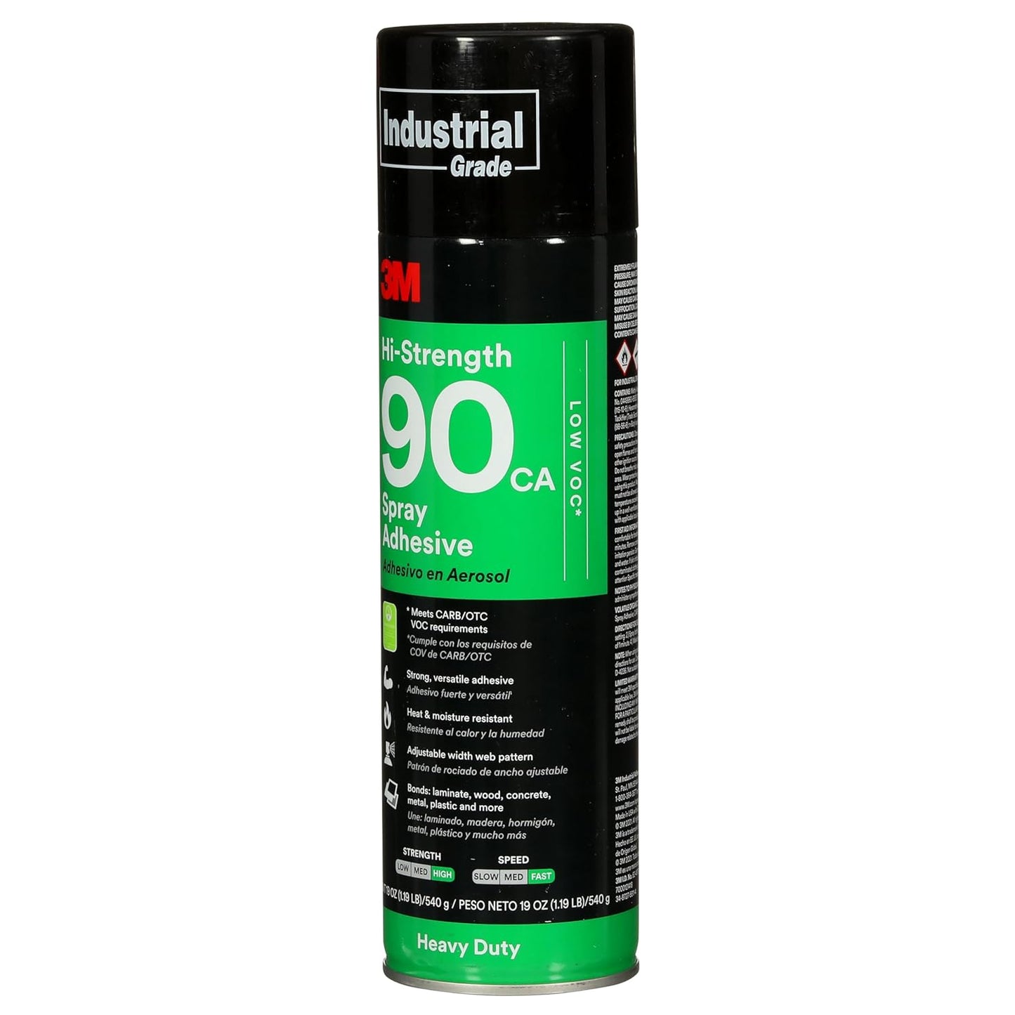 3M Hi-Strength 90 CA Spray Adhesive, Low VOC, Permanent, Bonds Laminate, Wood, Concrete, Metal, Plastic, Clear Glue, Net Wt 19 oz