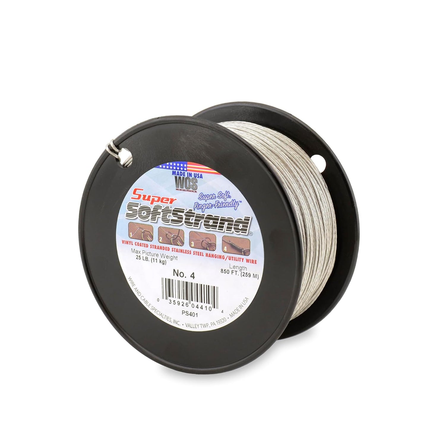 Super Softstrand, Vinyl-Coated Stranded Stainless Steel Picture Wrapping Wire, Size #4, 25 lb / 11 kg, 850 ft / 259 m