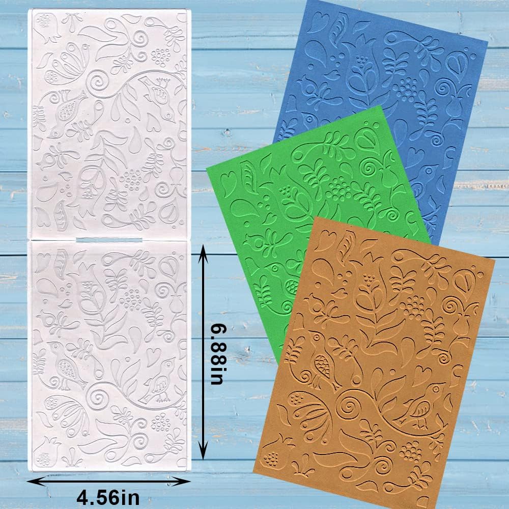 ALIBBON Flower Background Plastic Embossing Folders for Card Making, Birds Butterfly Background Embossing Folders for DIY Scrapbooking, Leaves Folders for Paper Craft Photo Album Decorations
