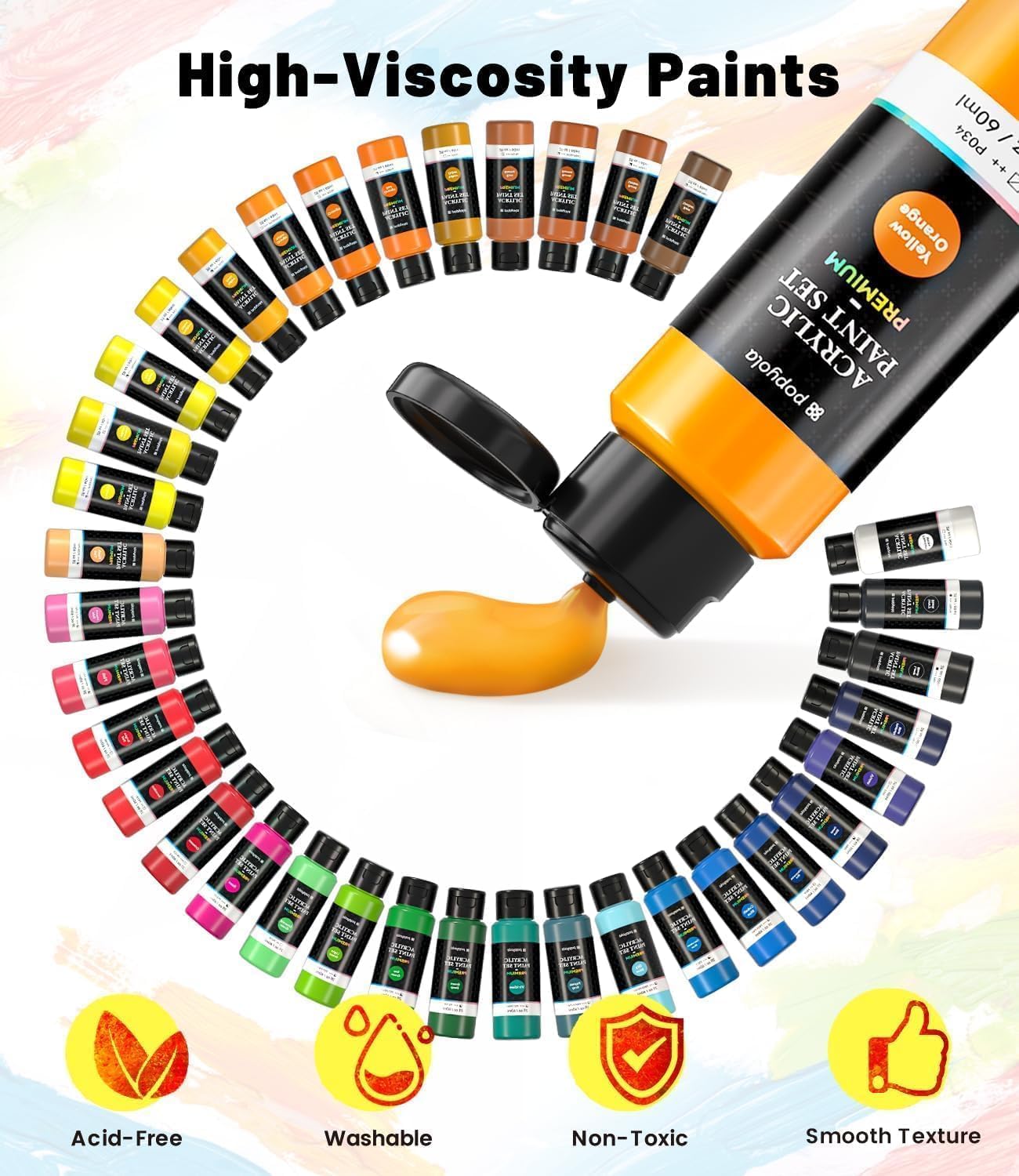 52 PCS Acrylic Paint Set with 12 Brushes, 2 Knives & Palette, 36 Colors (2oz/60ml) Art Craft Paint for Adults Kids Artists Beginners, Halloween Pumpkin Canvas Ceramic Rock Painting Kit