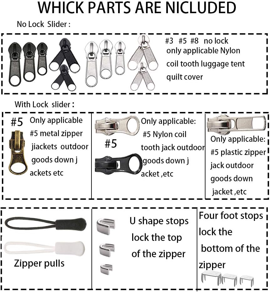 Meikeer 252-Piece Zipper Repair Kit with Replacement Zippers and Pulls, Universal Tools for Luggage, Bags, Jackets, and Outdoor Gear