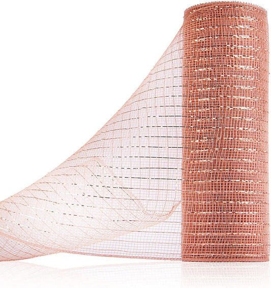 Anivia Deco Mesh Ribbon, 10inch x 30 Feet Each Roll Metallic Foil Mesh Ribbon for Wreaths Swags, Holloween, and Christmas Tree Decoration (Rose Gold)