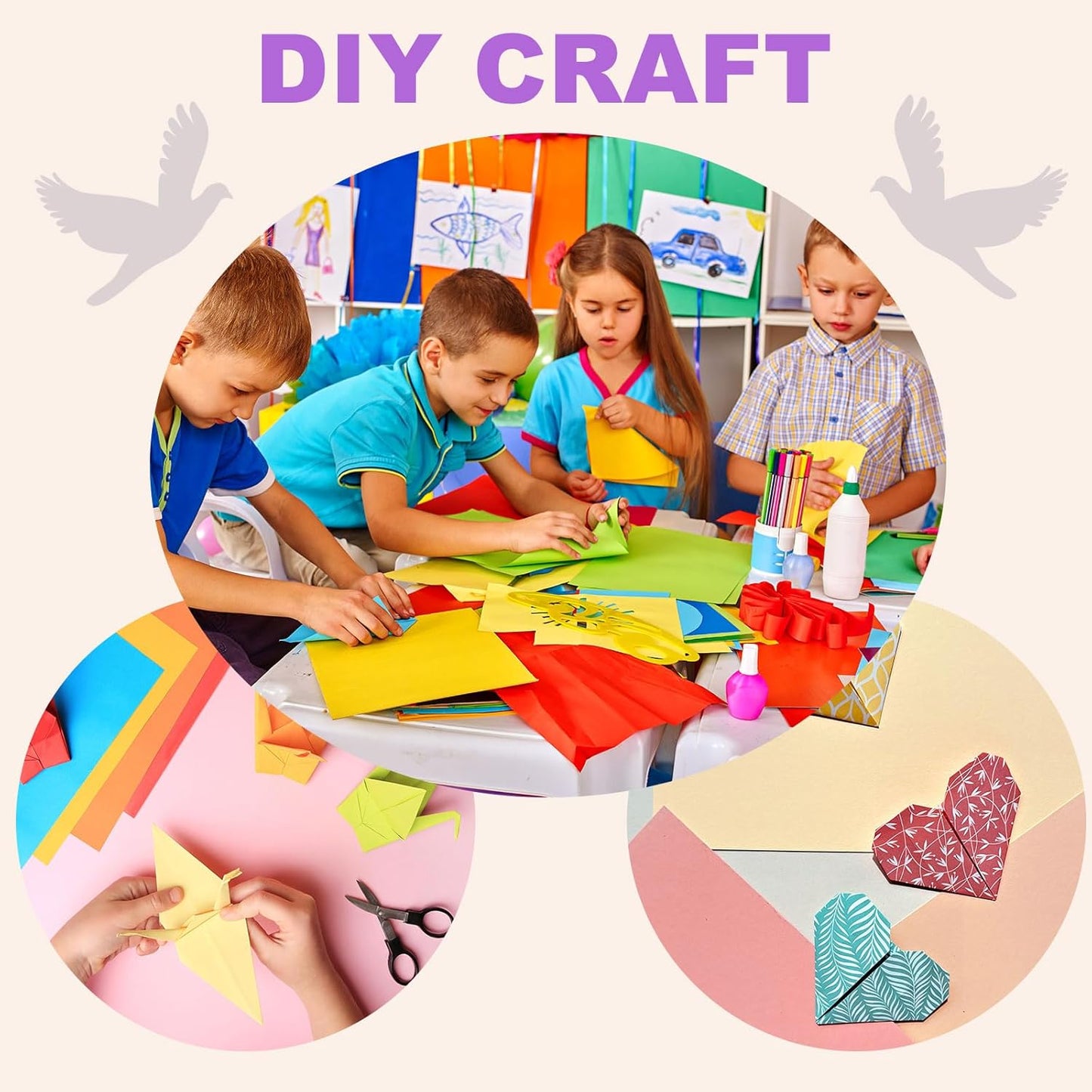 DMiotech 50 Sheets 10x10 Inch Origami Paper Large, 7 Colors Pink Square Origami Paper Easy Fold Double Sided Colored Paper for DIY Arts and Crafts