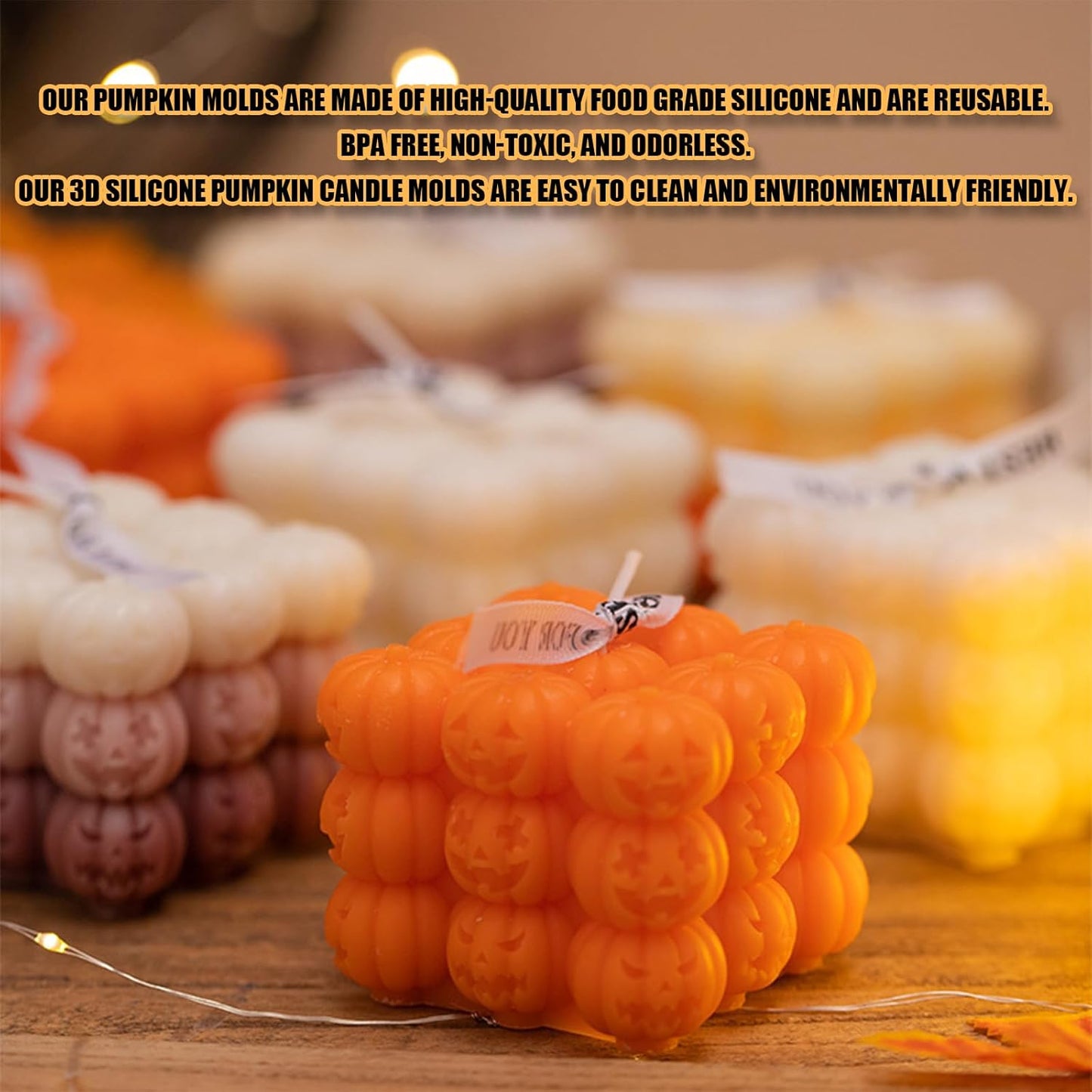 Halloween Candle Molds,1PC Cube Bubble Pumpkin Silicone Candle Mould,3D Silicone Mold for Epoxy Resin Handmade Aromatherapy Candles Wax Soap Halloween Decor (Pumpkin Pattern)